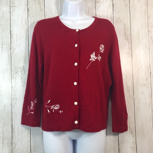 Moda International Silk Cashmere Rose Stitch Cardigan Large - Picture 1 of 10